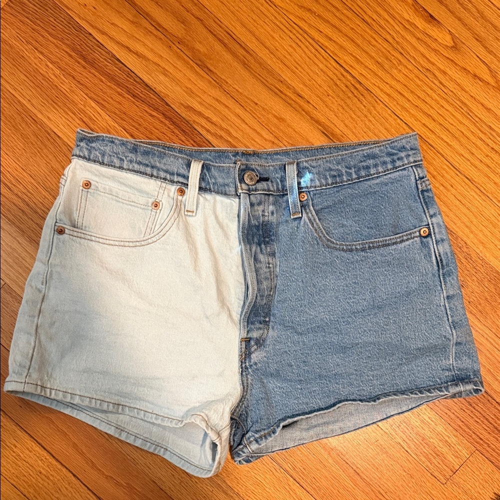 Two-Tone Denim High-Rise Women’s Shorts - Light Blue & Medium Blue